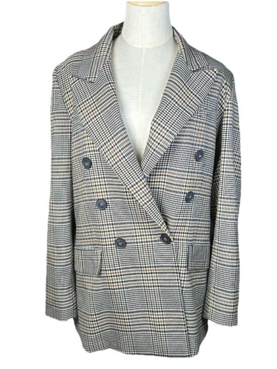 Free People Jackets & Blazers - Free People Small Ashby Houndstooth Blazer Jacket Plaid Double Breast Oversized